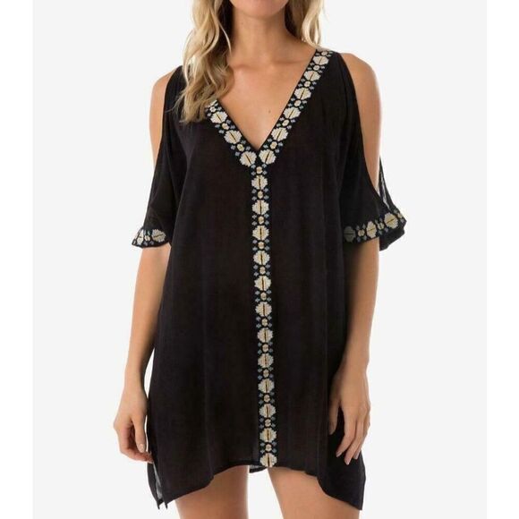 2094 O'Neill gauze Frances embroidered Cold-Shoulder Swim Cover BLACK sz S - Picture 1 of 1